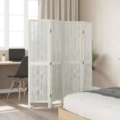 vidaXL Kamerscherm met 5 panelen massief paulowniahout wit