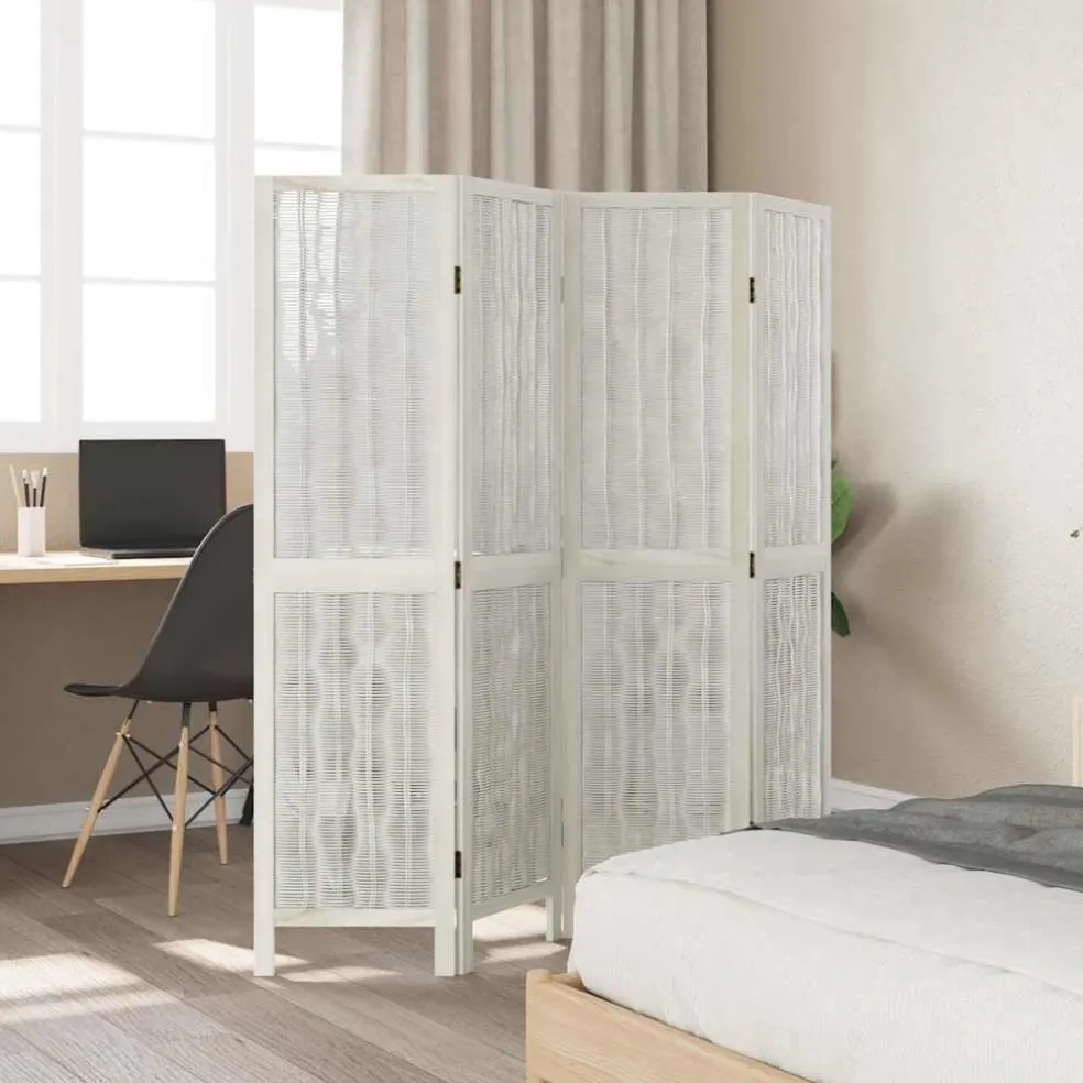 vidaXL Kamerscherm met 4 panelen massief paulowniahout wit