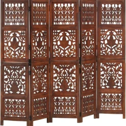 vidaXL Kamerscherm 5 panelen handgesneden 200x165 cm mangohout bruin