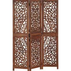 vidaXL Kamerscherm 3 panelen handgesneden 120x165 cm mangohout bruin