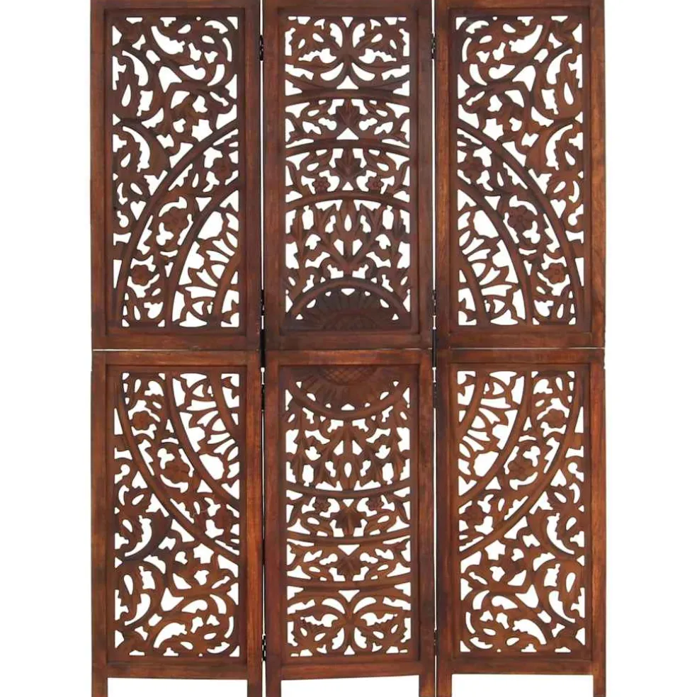 vidaXL Kamerscherm 3 panelen handgesneden 120x165 cm mangohout bruin