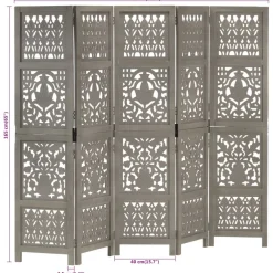 vidaXL Kamerscherm 5 panelen handgesneden 200x165 cm mangohout grijs