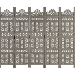 vidaXL Kamerscherm 5 panelen handgesneden 200x165 cm mangohout grijs