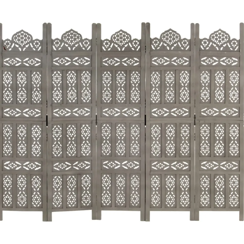 vidaXL Kamerscherm 5 panelen handgesneden 200x165 cm mangohout grijs