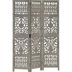 vidaXL Kamerscherm 3 panelen handgesneden 120x165 cm mangohout grijs