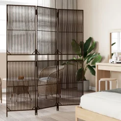 vidaXL Kamerscherm 3 panelen poly rattan bruin
