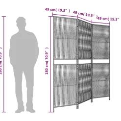 vidaXL Kamerscherm 3 panelen poly rattan bruin
