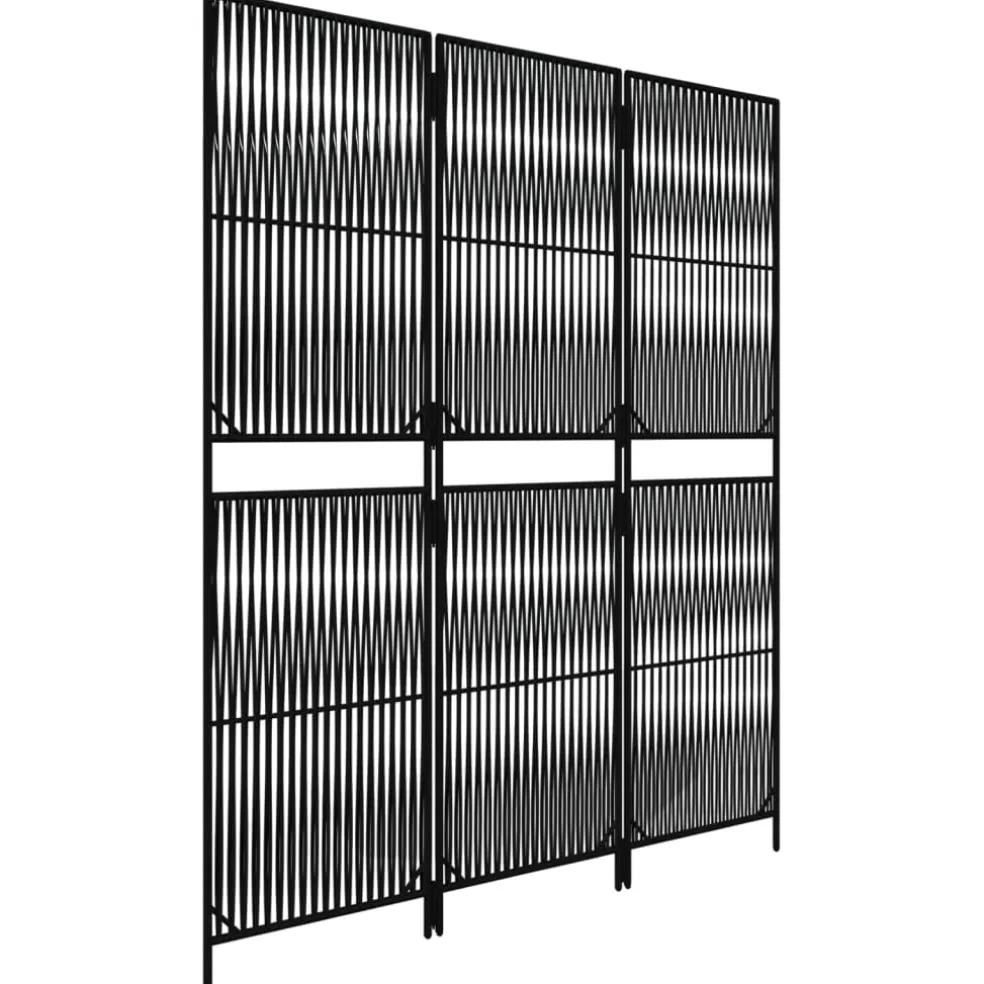 vidaXL Kamerscherm 3 panelen poly rattan zwart