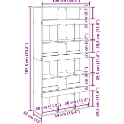 vidaXL Kamerscherm 100x33x187,5 cm bewerkt hout artisanaal eikenkleur
