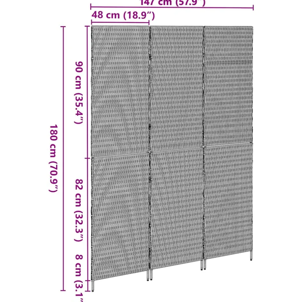 vidaXL Kamerverdeler Beige 147 x 180 cm poly rattan