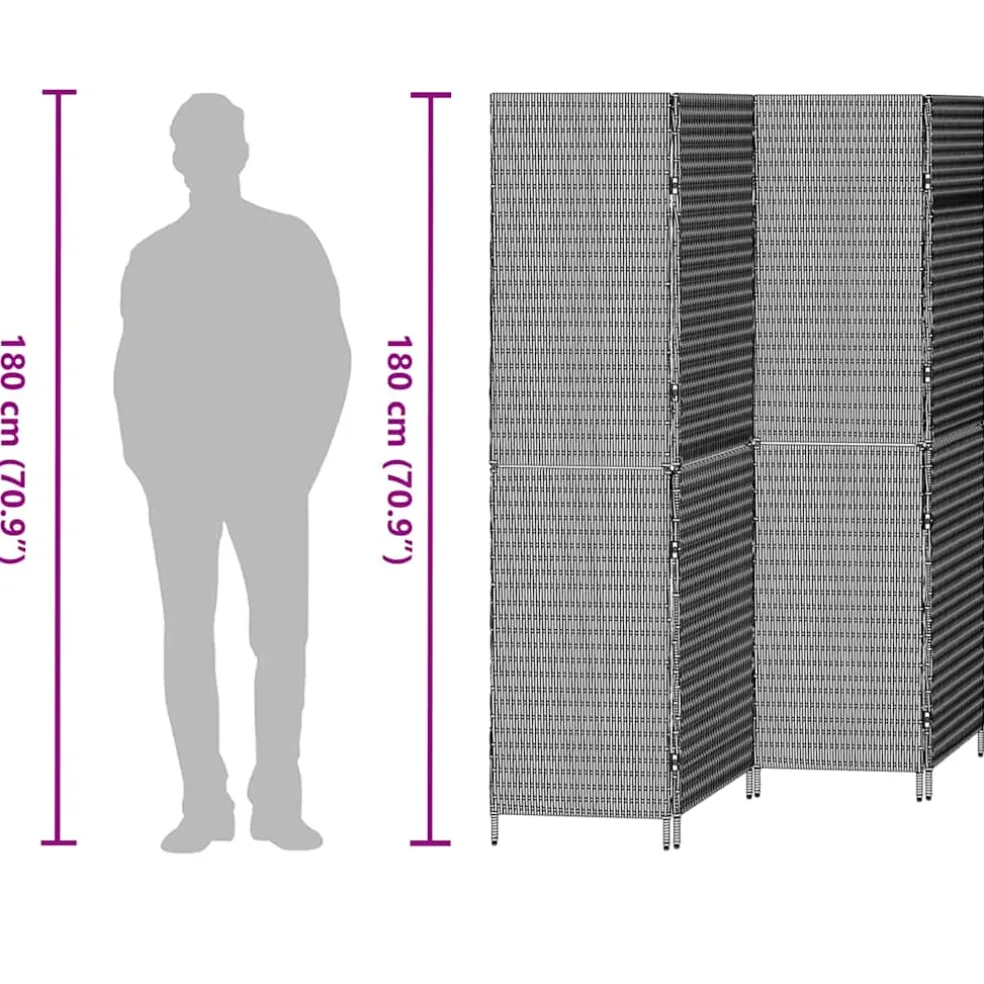 vidaXL Kamerverdeler Bruin 195 x 180 cm poly rattan