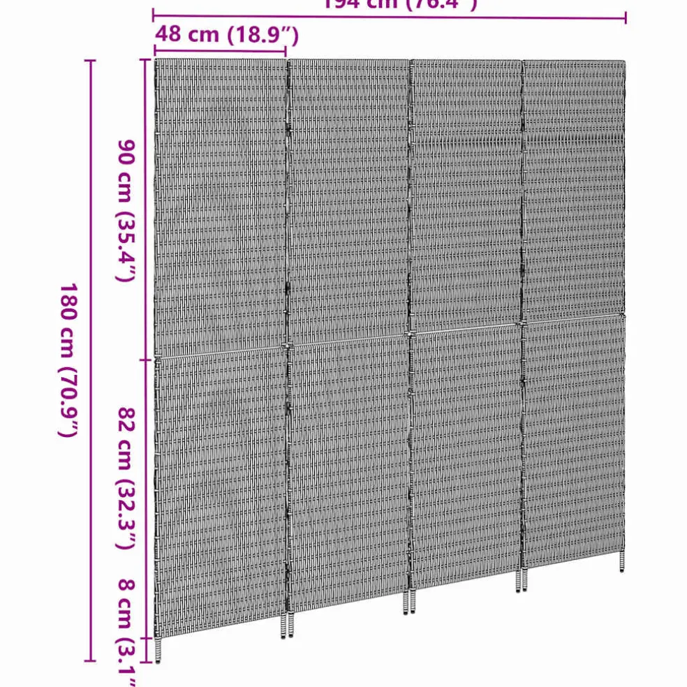 vidaXL Kamerverdeler Bruin 195 x 180 cm poly rattan