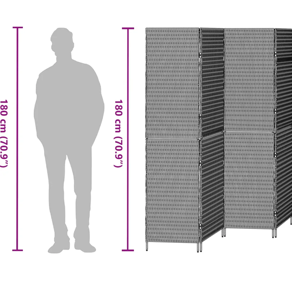 vidaXL Kamerverdeler Grijs 195 x 180 cm poly rattan