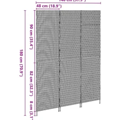 vidaXL Kamerverdeler Grijs 146 x 180 cm poly rattan