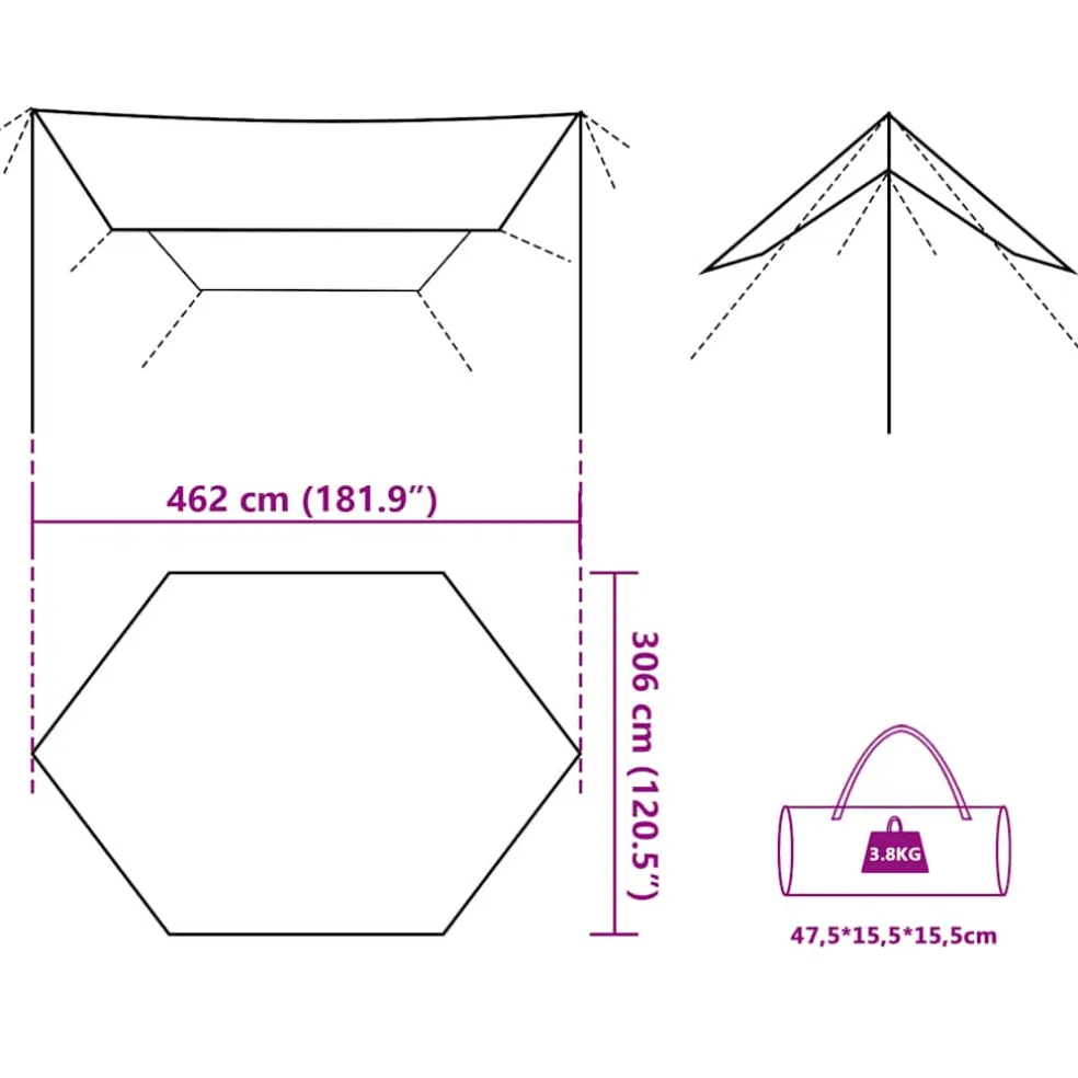 vidaXL Kampeerluifel waterdicht 462x306x211 cm olijfgroen