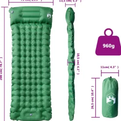 vidaXL Kampeermatras met kussen zelfopblazend 1-persoons groen