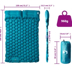 vidaXL Kampeermatras met kussens zelfopblazend 2-persoons blauw