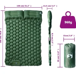 vidaXL Kampeermatras met kussens zelfopblazend 2-persoons groen