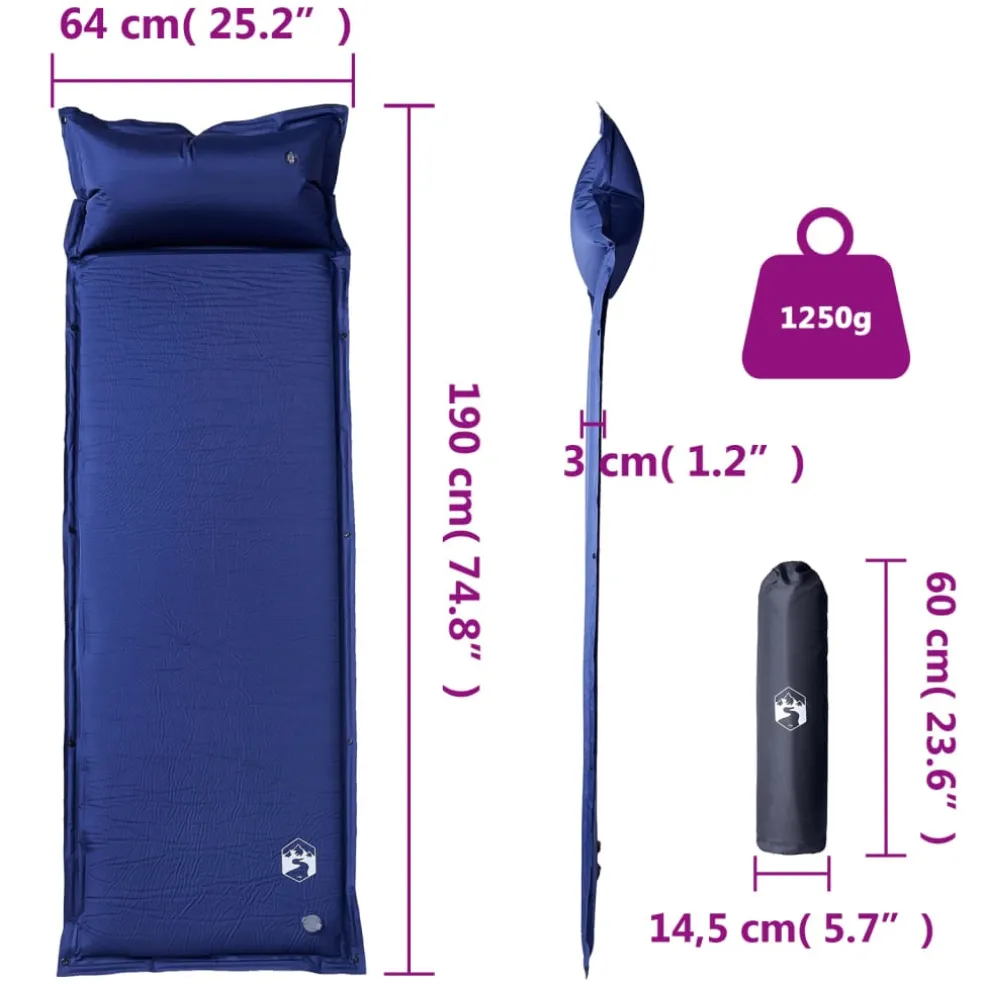 vidaXL Kampeermatras met kussen zelfopblazend 1-persoons marineblauw