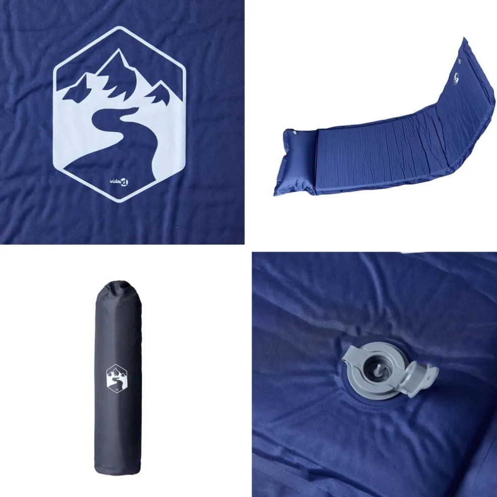 vidaXL Kampeermatras met kussen zelfopblazend 1-persoons marineblauw