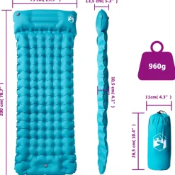 vidaXL Kampeermatras met kussen zelfopblazend 1-persoons blauw
