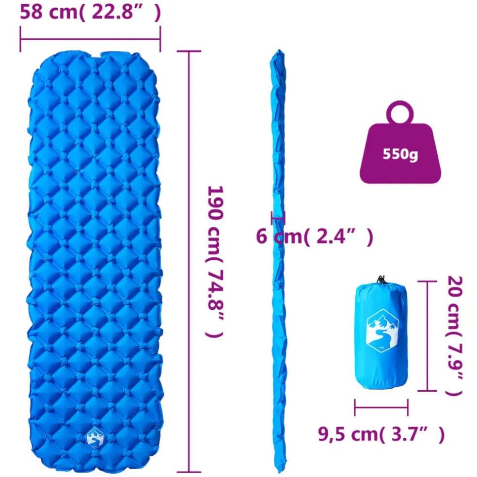 vidaXL Kampeermatras opblaasbaar 190x58x6 cm 1-persoons blauw