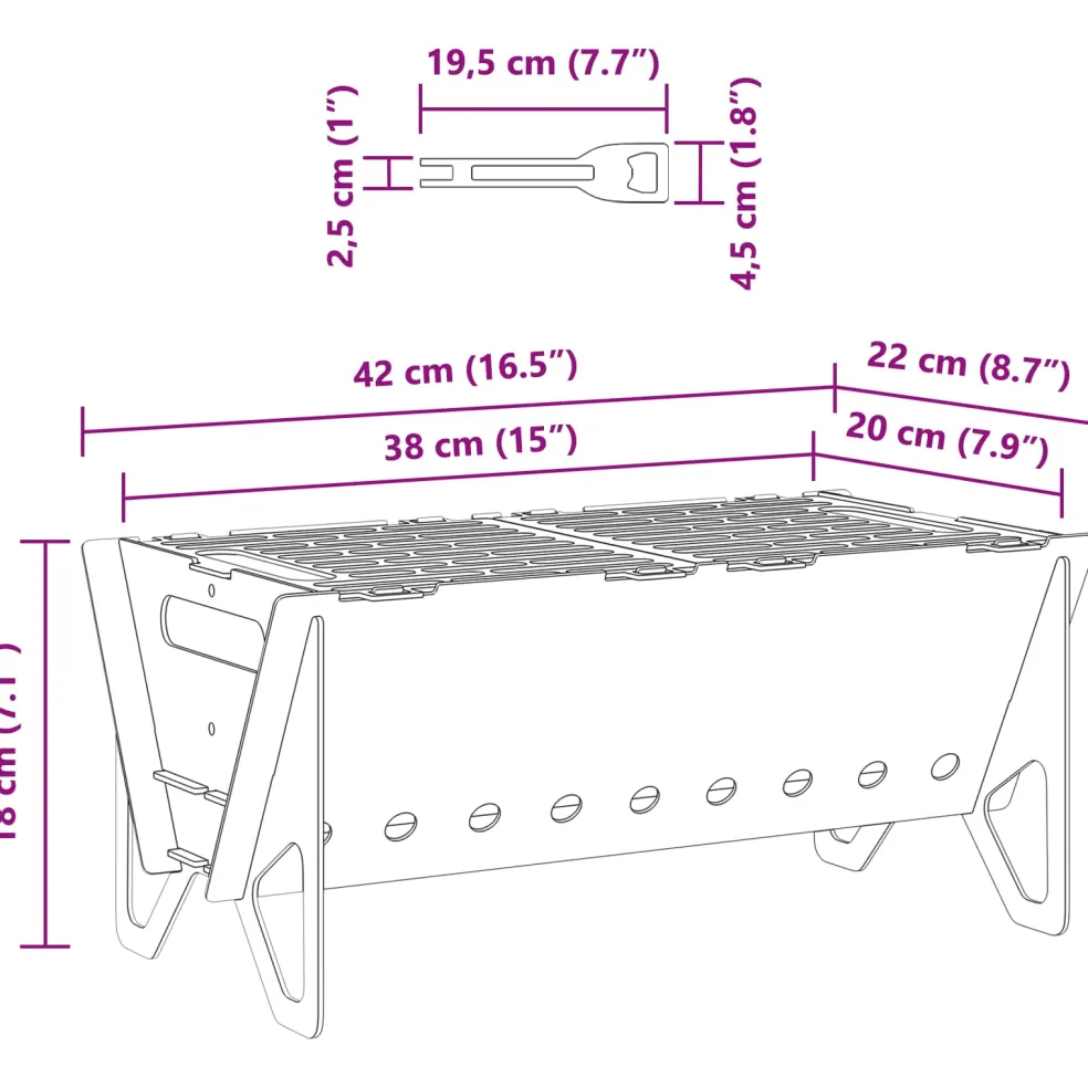 vidaXL Kampvuurplaats 42 x 22 x 18 cm Roestvrij staal Zilverkleurig