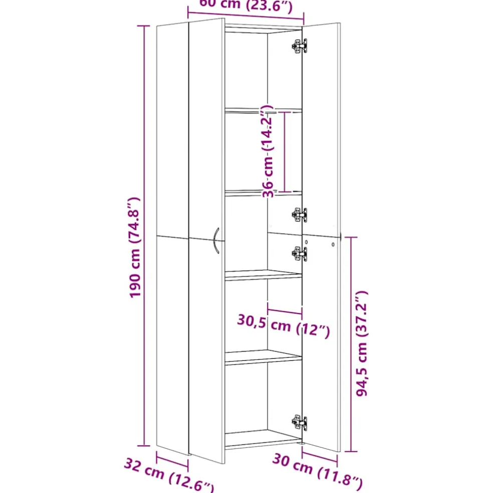vidaXL Kantoorkast 60x32x190 cm bewerkt hout wit