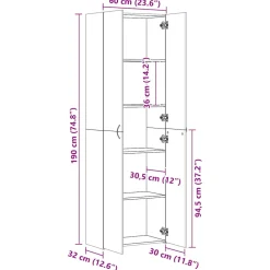 vidaXL Kantoorkast 60x32x190 cm bewerkt hout sonoma eikenkleurig