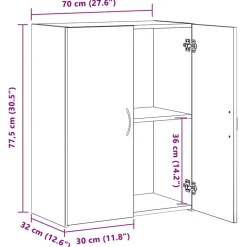 vidaXL Kantoorkast Zwart eiken 70 x 32 x 77.5 cm Bewerkt hout