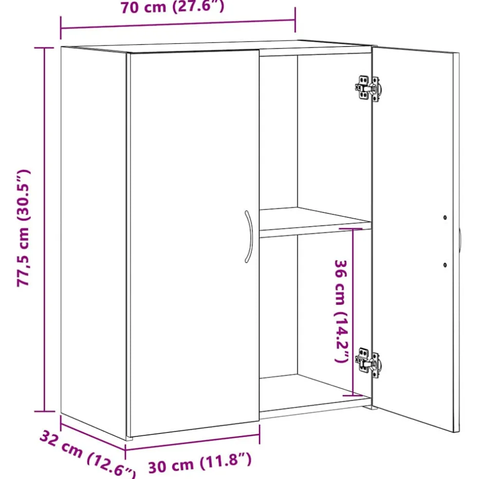 vidaXL Kantoorkast Zwart eiken 70 x 32 x 77.5 cm Bewerkt hout