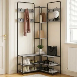 vidaXL Kapstok met schoenenbank Grijs Sonoma 143 x 30 x 199,5 cm