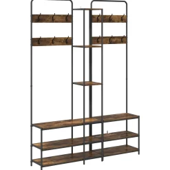 vidaXL Kapstok met schoenenbank Gerookt eiken 143 x 30 x 199,5 cm