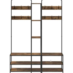 vidaXL Kapstok met schoenenbank Gerookt eiken 143 x 30 x 199,5 cm