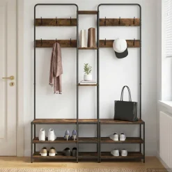 vidaXL Kapstok met schoenenbank Gerookt eiken 143 x 30 x 199,5 cm
