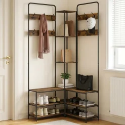 vidaXL Kapstok met schoenenbank Gerookt eiken 143 x 30 x 199,5 cm