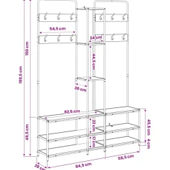 vidaXL Kapstok met schoenenbank Artisanaal eiken 143 x 30 x 199,5 cm