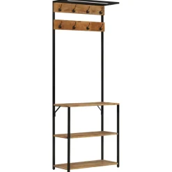 vidaXL Kapstok met schoenenrek 68x30x182 cm massief ruw mangohout