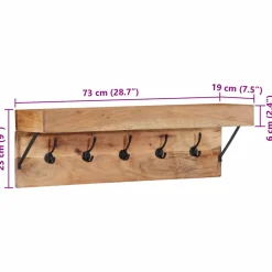 vidaXL Kapstok Wandgemonteerd Bruin 73 x 19 x 23 cm Massief acaciahout