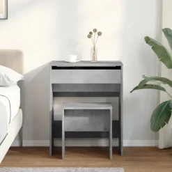vidaXL Kaptafel met krukje 60x40x113,5 cm betongrijs