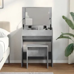 vidaXL Kaptafel met krukje 60x40x113,5 cm betongrijs