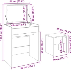vidaXL Kaptafel met krukje 60x40x113,5 cm betongrijs