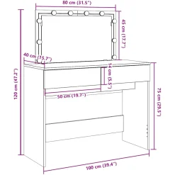 vidaXL Kaptafel met LED-verlichting 100x40x120 cm wit