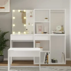 vidaXL Kaptafelset met LED's bewerkt hout wit