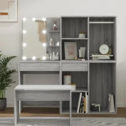 vidaXL Kaptafelset met LED's bewerkt hout grijs sonoma eikenkleurig