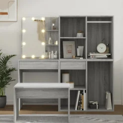 vidaXL Kaptafelset met LED's bewerkt hout grijs sonoma eikenkleurig