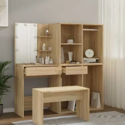 vidaXL Kaptafelset met LED's bewerkt hout betongrijs