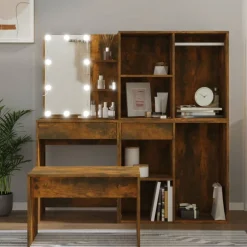 vidaXL Kaptafelset met LED's bewerkt hout gerookt eikenkleurig