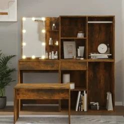 vidaXL Kaptafelset met LED's bewerkt hout gerookt eikenkleurig