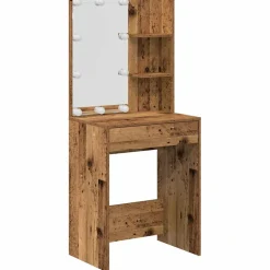 vidaXL Kaptafelset met LED-verlichting bewerkt hout oud houtkleurig